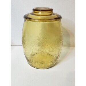 Vintage Bartlett Collins Amber Colored Glass Mushroom Cookie Jar With Lid
